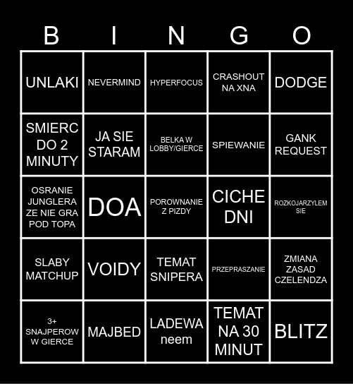 JB BELKA BINGO Card