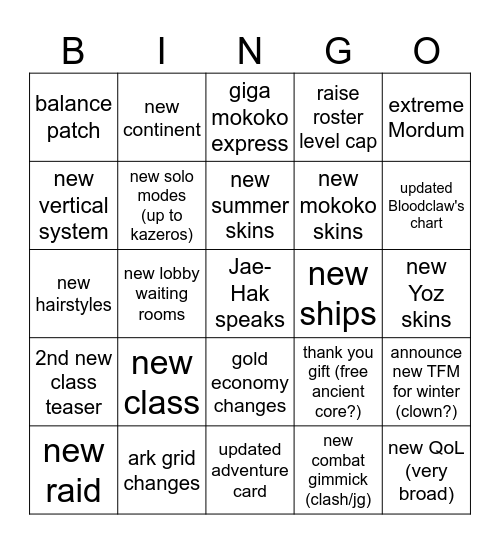 SUMMER LOA ON 2026 Bingo Card