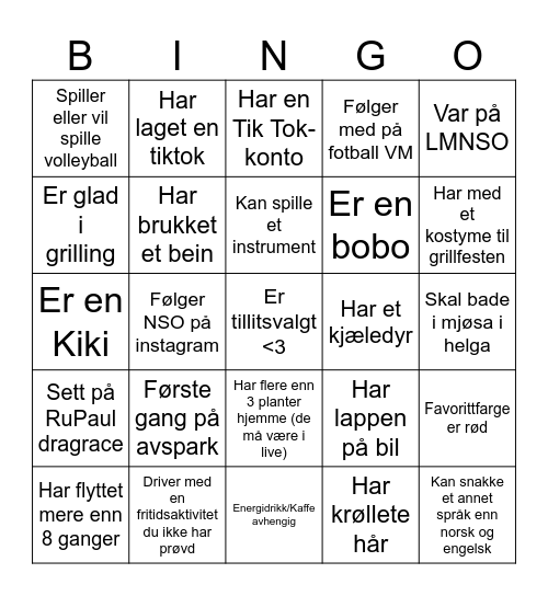 NSO Avspark Bingo Card