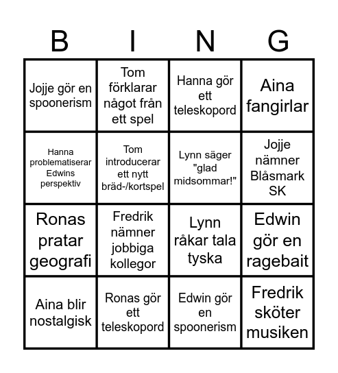 Midsommarbingo Card