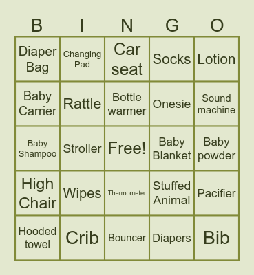 Baby Shower Bingo Card