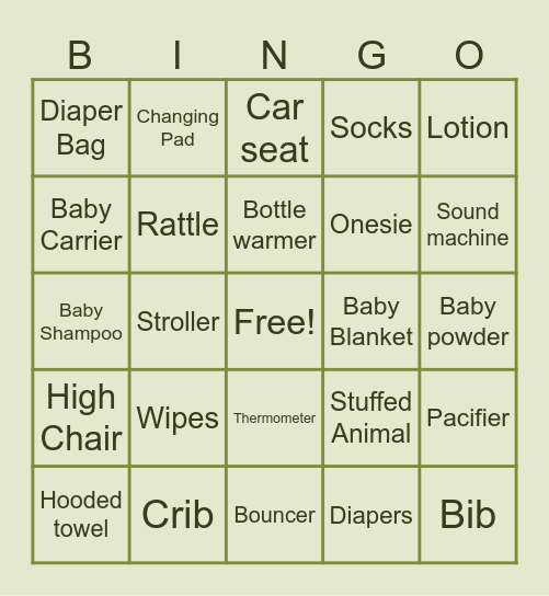 Baby Shower Bingo Card