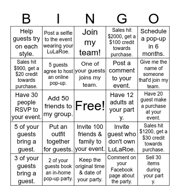 LuLaRoe Christie Roush Hostess Bingo  Bingo Card