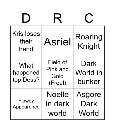 Deltarune Chapter 5 Bingo Card