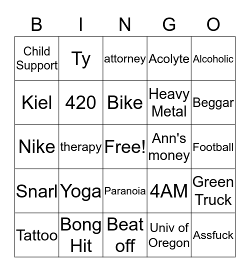 CALL HIM KRAZY K Bingo Card