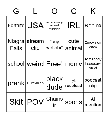 tiktok Bingo Card