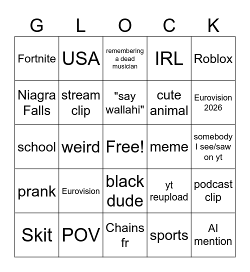 tiktok Bingo Card