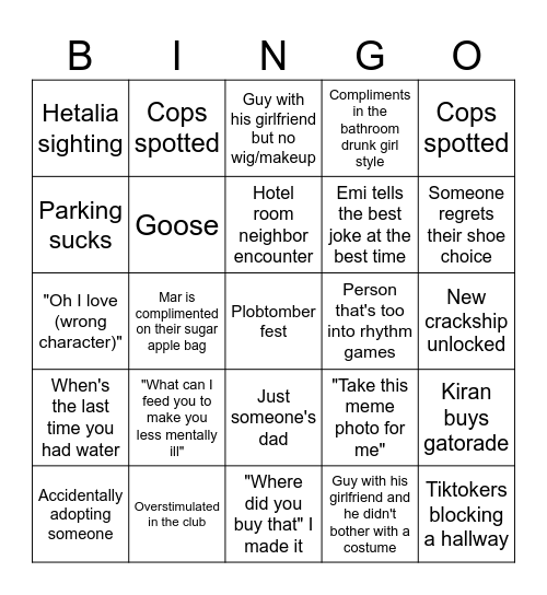 Tekko Bingo Card
