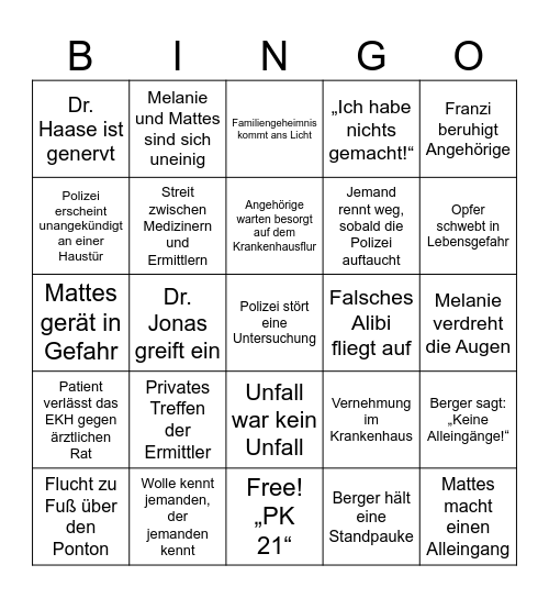 Notruf Hafenkante Bingo Card