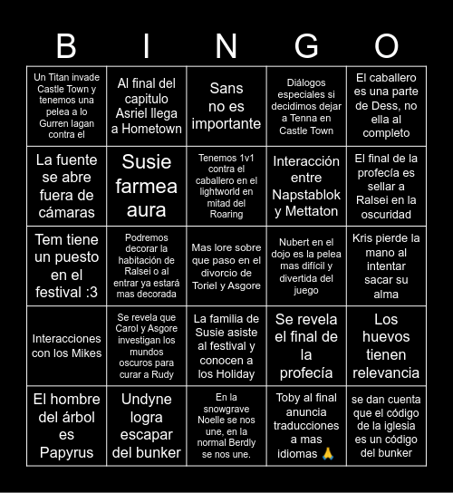 Deltarune Capitulo 5 FULL TRIPLE Bingo Card