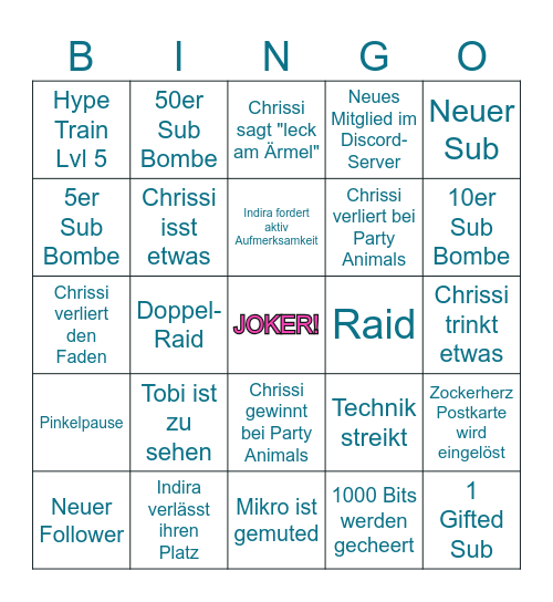 Jubiläums Stream Bingo Card