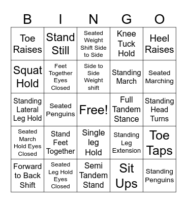 Fun Fitness Bingo Card
