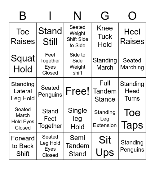 Fun Fitness Bingo Card