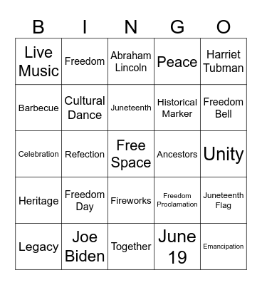 Juneteeth Bingo Card