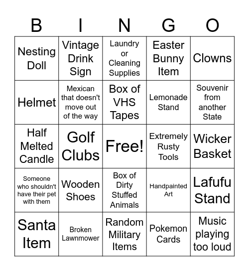 100 MILE YARD SALE Bingo Card