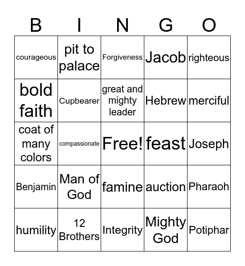 Joseph Bingo Card