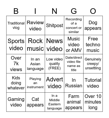 YouTube Randomizer Bingo Card