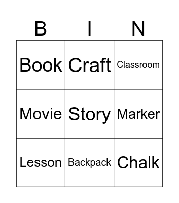 English class Bingo Card
