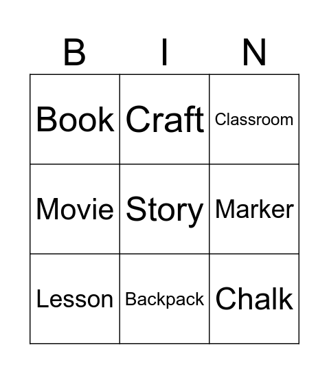 English class Bingo Card