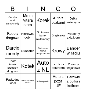 On da road Bingo Card