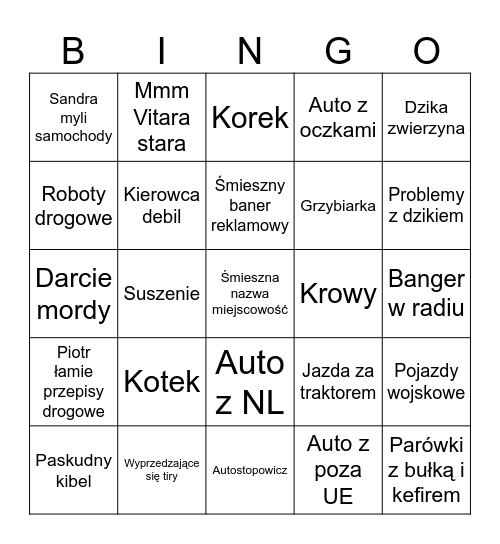 On da road Bingo Card