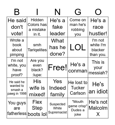 Tariq Nasheed Thread Bingo! Bingo Card
