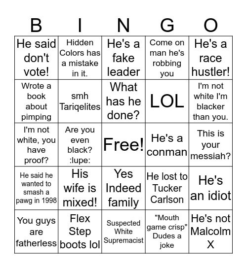 Tariq Nasheed Thread Bingo! Bingo Card