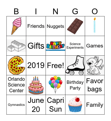 Layla's Birthday Bingo Card