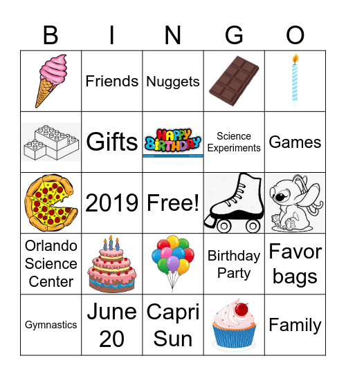 Layla's Birthday Bingo Card
