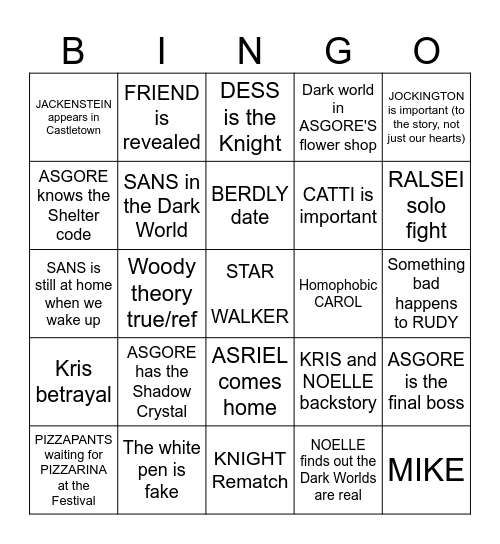Deltarune Chapter 5 Bingo Card