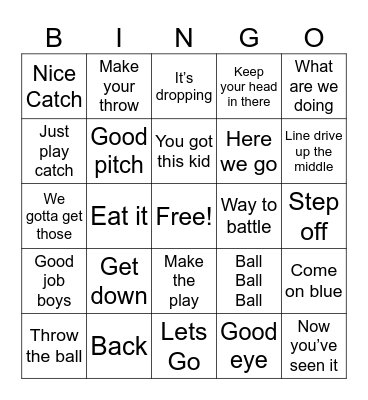 Baseball Dad Sayings Bingo Card