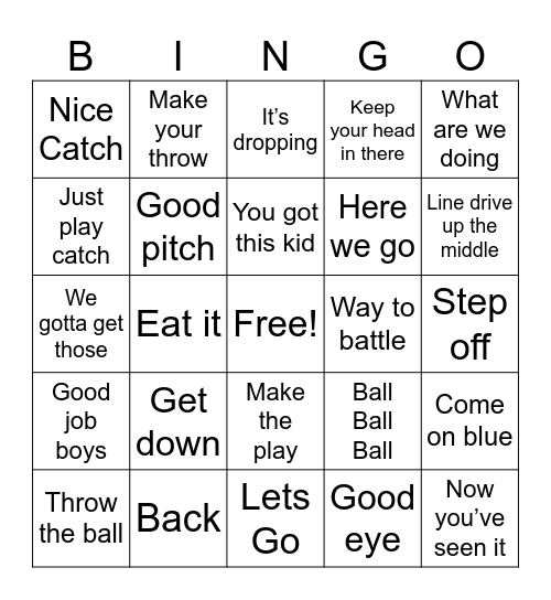 Baseball Dad Sayings Bingo Card