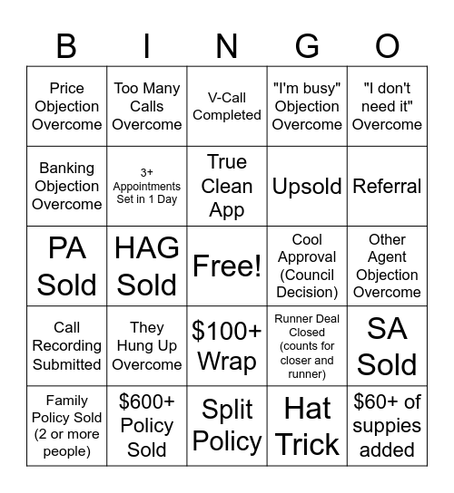 Serious Dialer Bingo Card