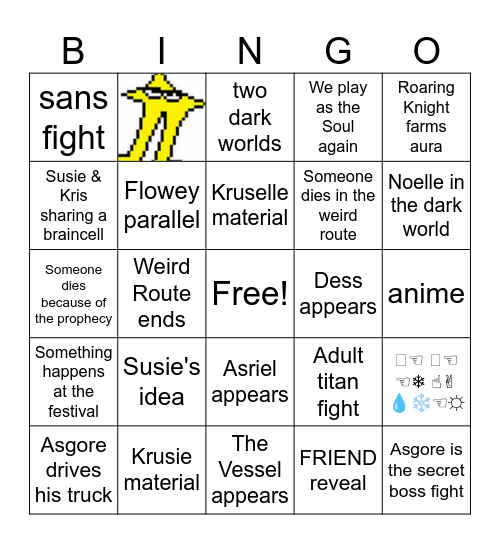 Deltarune Chapter 5 Bingo Card Bingo Card