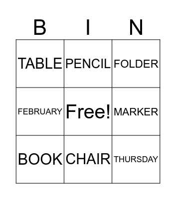 CLASSROOM Bingo Card