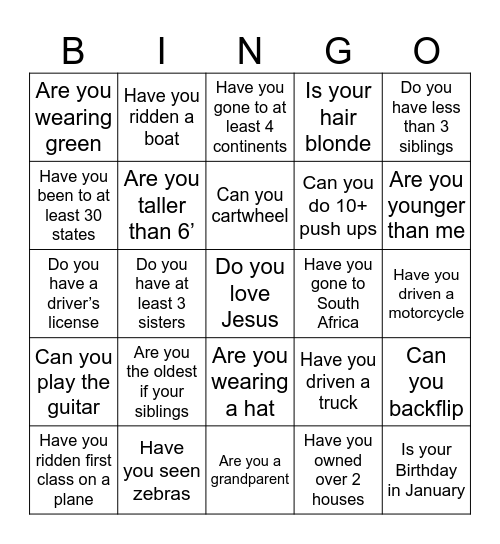 Fourth of July Bingo Card