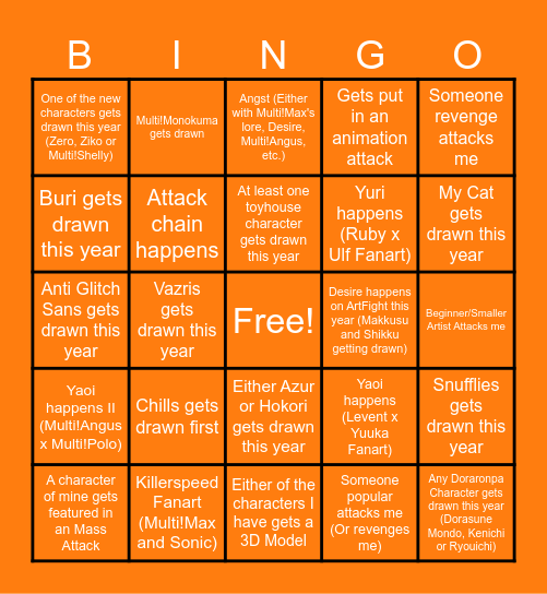 SSB ArtFight 2026 Bingo Card