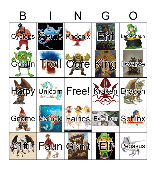 Mythological Creatures Bingo Card