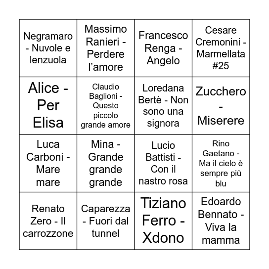 MUSIC BINGO Card