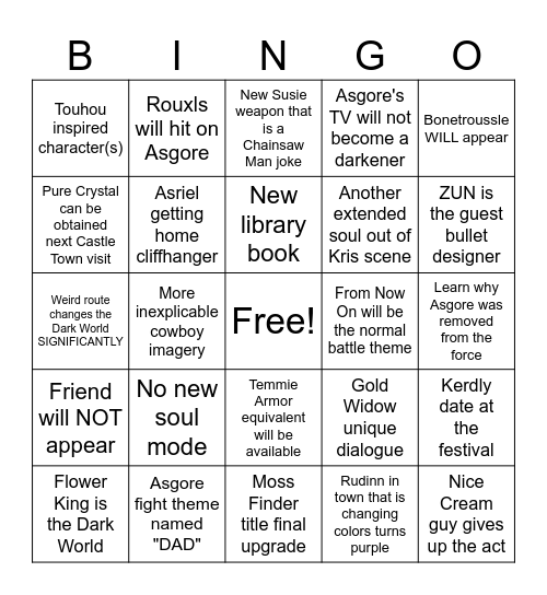 Deltarune Bingo Card