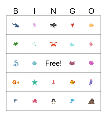 Marine Animal Bingo Card