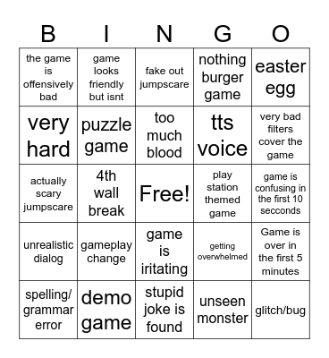 LIDIAGAH ITCH.IO HORROR GAME BINGO BRUH Bingo Card