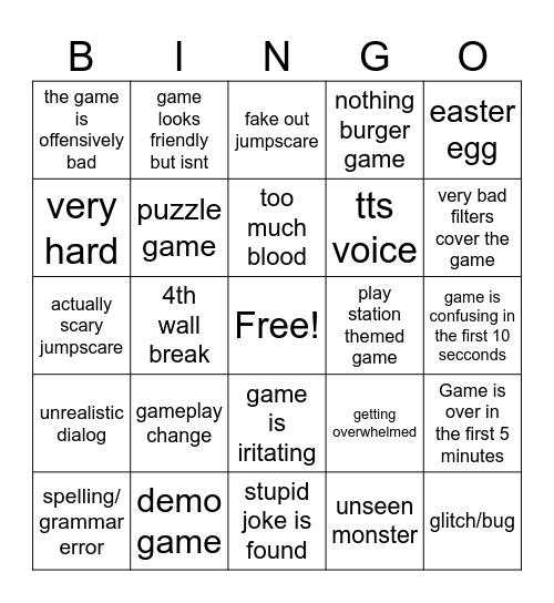 LIDIAGAH ITCH.IO HORROR GAME BINGO BRUH Bingo Card
