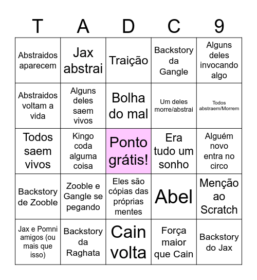 TADC Ep. 9 Bingo Card