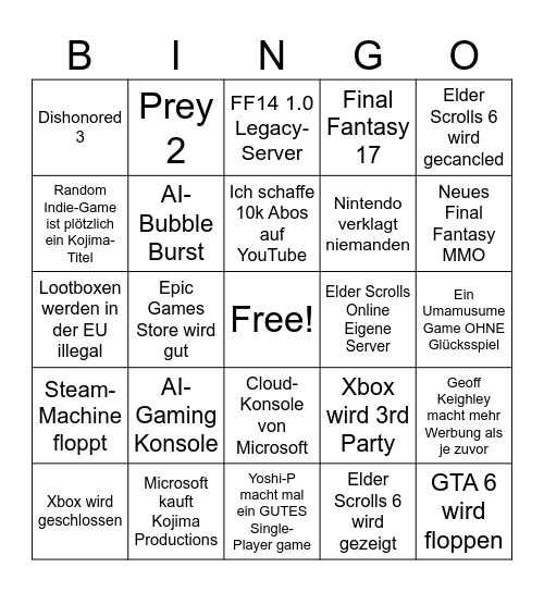 Gaming 2026 Bingo Card