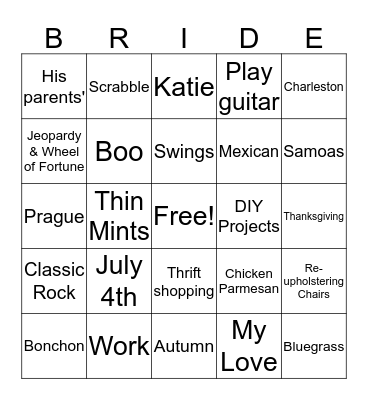 Jessica and Dan Bingo Card