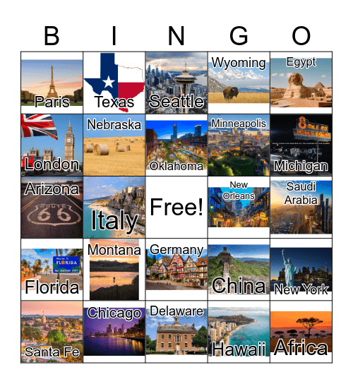 Places Bingo Card