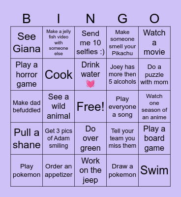 Amy's bingo board Bingo Card