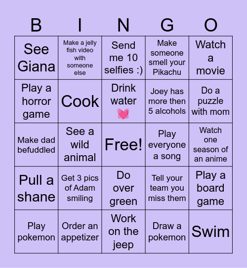 Amy's bingo board Bingo Card