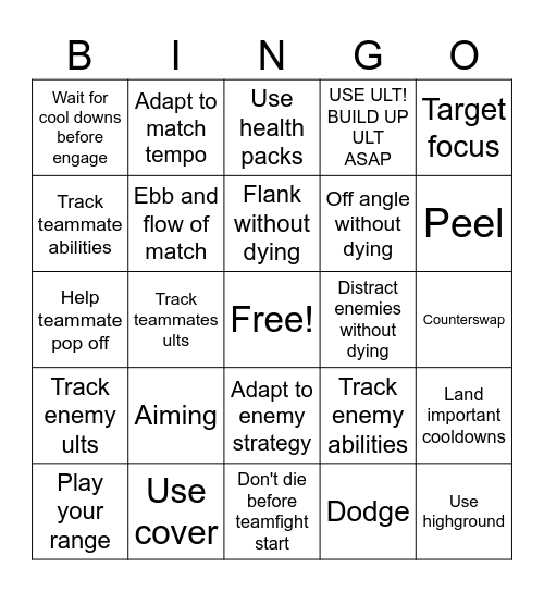 Overwatch Training Bingo Card